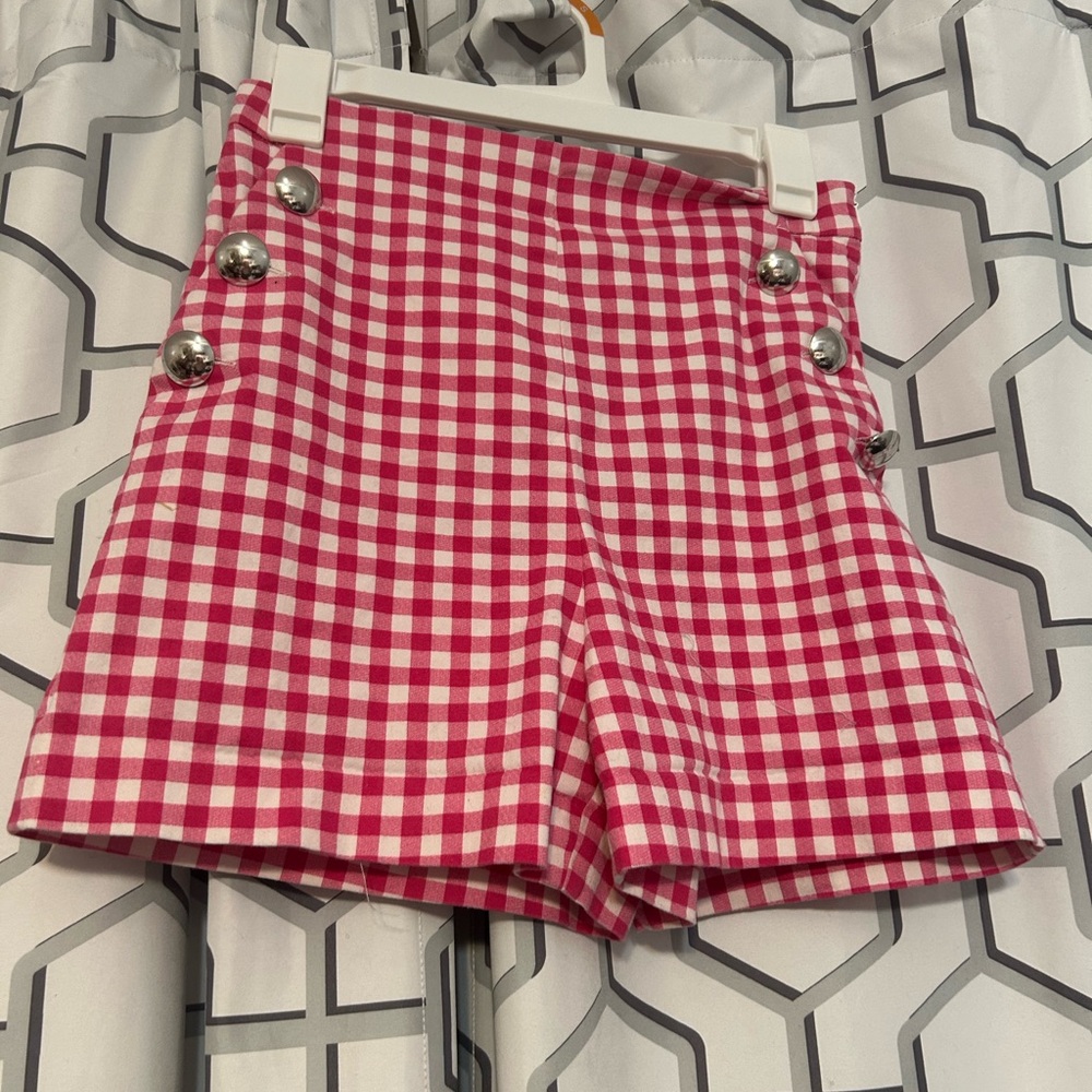 Zara Pink/white Gingham High Waist Shorts